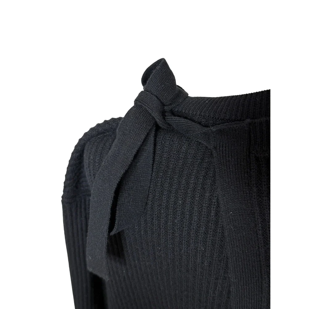 Vince Cashmere Blend Black Ribbed Knit Sweater‎ Tie Slit Back Size M chic cozy